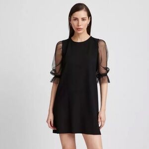 Chic Black Mini Dress with Sheer Puff Sleeves